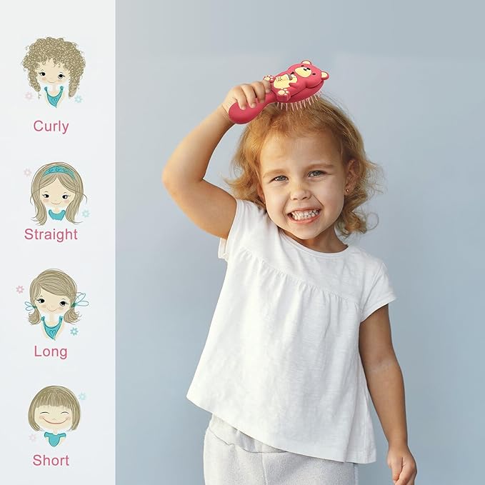 Mini Toddler Hair Brush Detangler Brush Kids Detangling Hairbrush Soft Massage Comb Small Travel Hair Brush for Thick Curly Thin Long Short（Red）