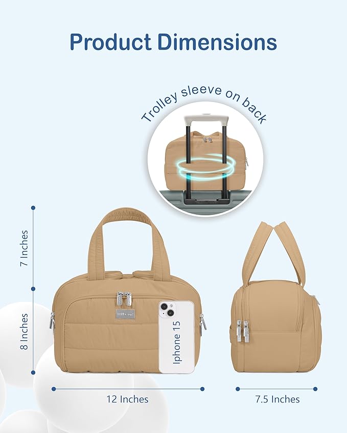 TOPDesign Travel Toiletry Bag for Women, Puffer Large Toiletry Bag, Lightweight Cosmetic Makeup Organizer with Handle for Traveling, Accessories, Essentials, Toiletries (Khaki)