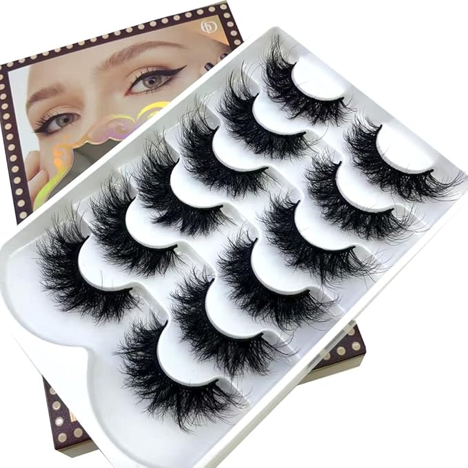 HBZGTLAD 6 Pairs Fluffy False Eyelashes Natural Faux Mink Strip 3D Lashes Pack (SR-1)