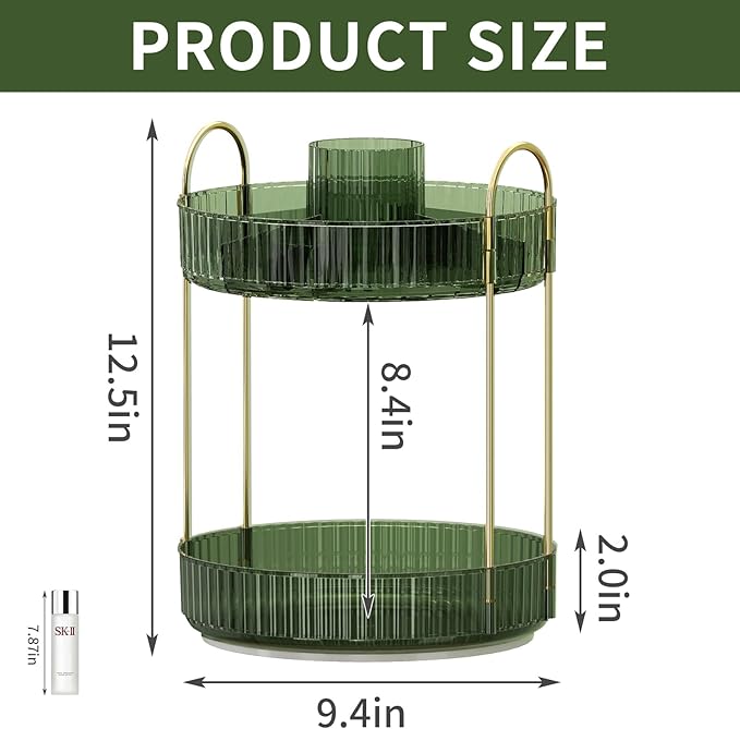 360° Rotating Makeup Organizer, Large-Capacity Skincare Make Up Storage 2 Tier Perfume Organizers Cosmetic Dresser Organizer with Makeup Brush Holder, Fits Bedroom, Bathroom, Vanity Shelf Countertop