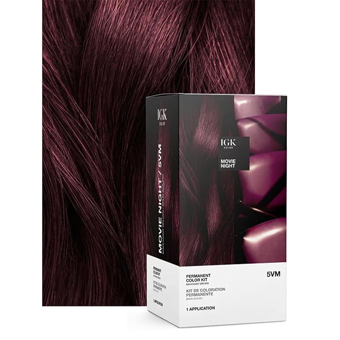 IGK Permanent Hair Dye Color Kit | 5VM Movie Night - Mahogany Brown | 100% Gray Color Coverage + Strengthen + Shine | Ammonia Free
