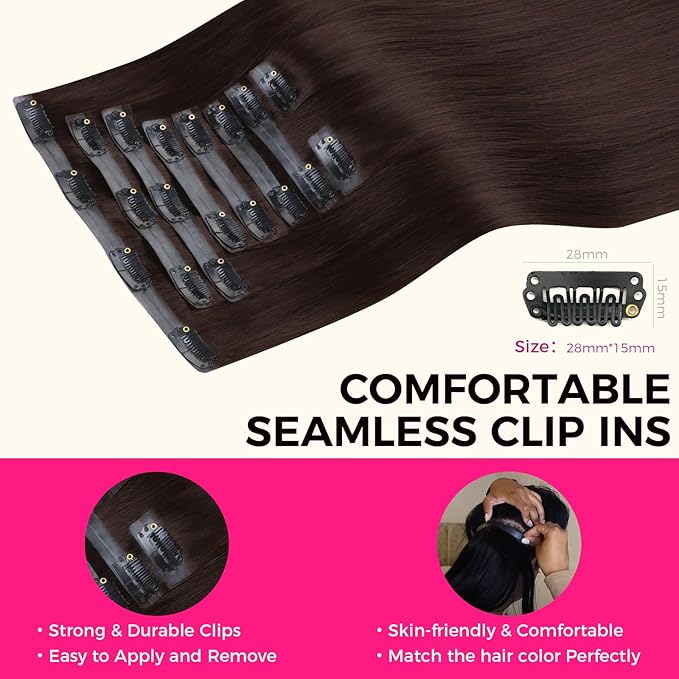 Lashey Seamless Clip in Hair Extensions Human Hair 130g 9pcs #2 Dark Brown Straight 14 Inch Clip in Hair Extensions Real Human Hair for Women