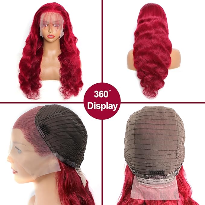 99J Burgundy Lace Front Wigs Human Hair 200% Density 13X4 Body Wave Lace Frontal Wigs for Women Glueless HD Red Wigs Human Hair Pre Plucked with Bleached Knots Natural Hairline 22 Inch
