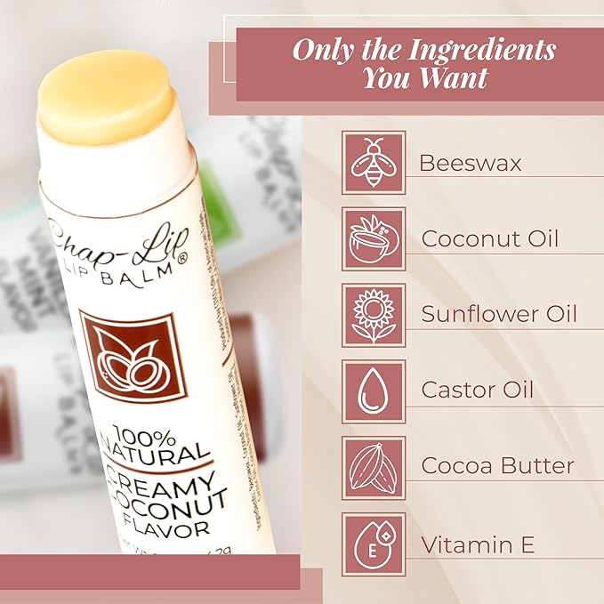 100% Natural Lip Balm Set - Hydrating and Moisturizing Beeswax Natural 4 Flavor Assortment - Lip Moisturizer for Dry Lips - Cocoa Butter - Petroleum Free Pack of 8