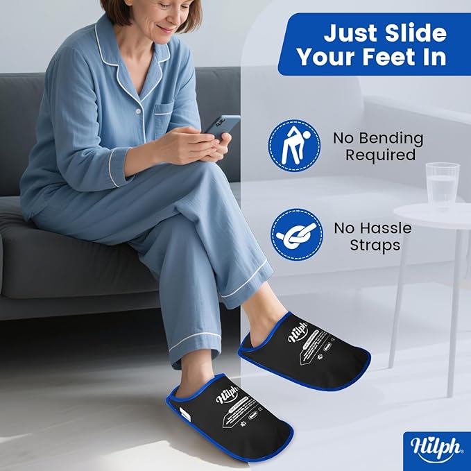 Hilph Foot Ice Pack Slippers for Plantar Fasciitis, 2 Packs - Reusable Hot & Cold Packs, Gel Ice Slippers for Foot, Broken Toes, Gout, Surgery, Neuropathy, Diabetic, Swollen, Black