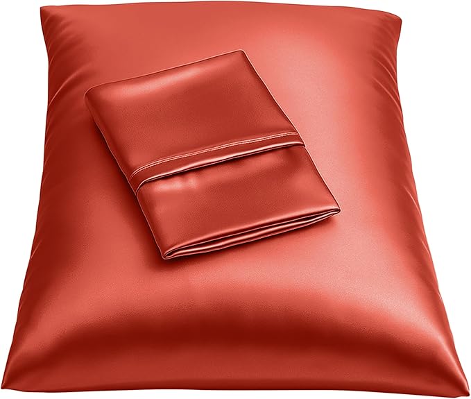 BLISSFORD Satin Pillowcase with Zipper, for Hair and Skin Care, Feels Soft and Cool Like a Silk Pillowcase, Satin Pillow Cases 2 Pack, Slik Pillow Cover, Rust - Standard Size, Set of 2