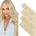 GOO GOO Invisi Edge Tape in Hair Extensions Human Hair, 60A Platinum Blonde 20pcs injected with 20pcs classical tape ins, 16inch 100g, Virgin Remy Hair, Natural Look