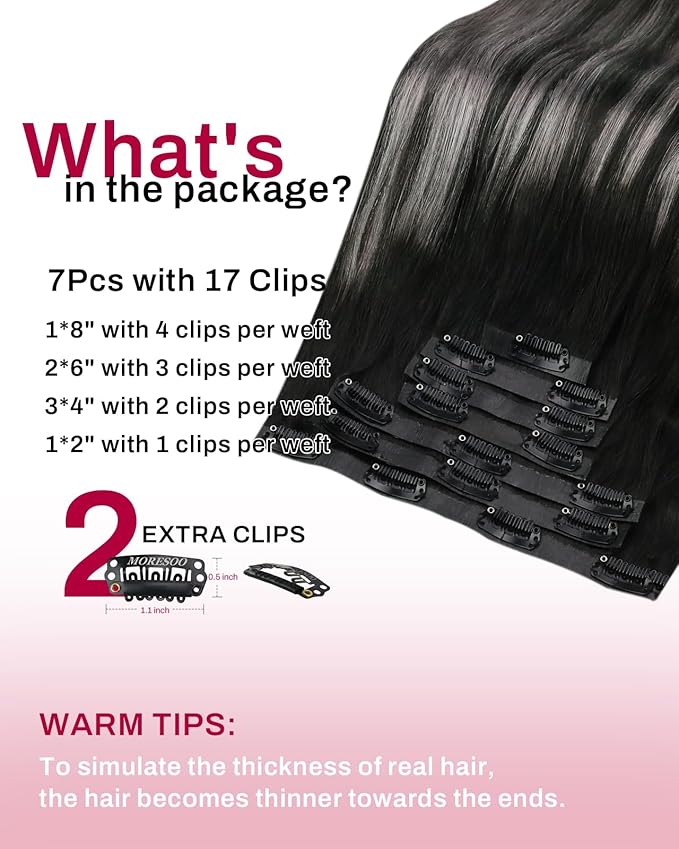 Moresoo Seamless Clip ins Human Hair Extensions Balayage Black to Silver Human Hair Clip in Extensons Ombre Black and Silver Gray PU Seamless Clip in Hair Extensions Human Hair 7Pcs 120G 20inch
