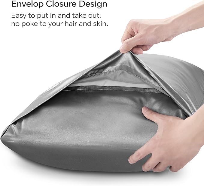 BEDELITE Satin Body Pillow Cover, Super Soft and Cooling Body Pillow Pillowcase for Hair and Skin, Breathable Silky Full Long Pillowcase Cover(20"x54", Grey)