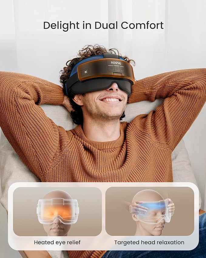 RENPHO Eyeris Masc Head & Eye Massager, FSA Eligible HSA, Christmas Gifts for Women Men, Headache Massager for Forehead, Occiput and Temple, Heated Face Mask with Heat, Massager Scalp Stress Relax