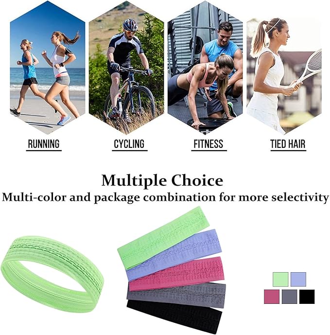 5PCS Wide Sport Headbands for Women Breathable Athletic Sweatbands Non Slip Silicone Fitness Headband Soft Elastic Exercise Hairbands for Yoga Running Sports Travel Indoor Gym