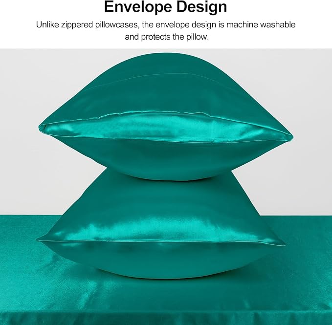 Lirex Satin Pillowcase for Hair and Skin, Super Soft and Cooling Similar to Silk, 2 Pack Standard Size 20"X 26" Pillow Cases with Envelope Closure, Gifts for Women Men, Aquamarine