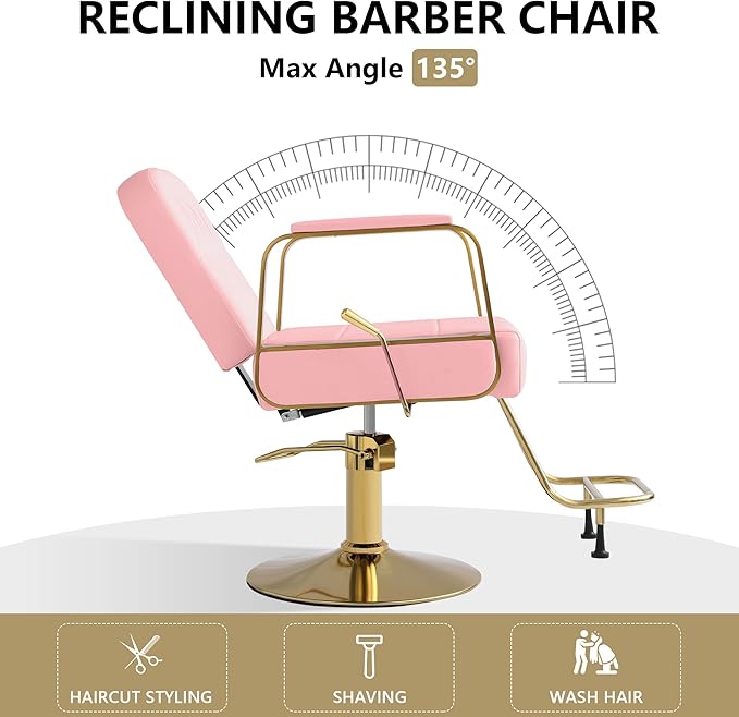 KIGOTY Salon Barber Chair, Reclining Salon Chair for Hair Stylist, Adjustable Hair Salons Tattoo Braiding Hairdresser Chair, 360 Swivel Stylist Chairs for Barbershop (Pink)