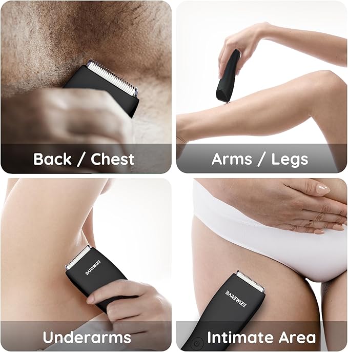 Body Hair & Pubic Hair Trimmer for Men | Waterproof, USB-C Rechargeable, LED Light, Replaceable Ceramic Blade, Electric Ball Shavers, Manscape Kit, Mens Personal Groomer (Raven Black)