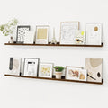 Picture Ledge Shelf, Solid Pine Wood Floating Shelves Set of 2, 48 Inches Nursery Book Shelves for Toys Storage, Kids Bookshelf Wall Mounted for Living Room Bedroom Decor Books Photo Frames, Walnut