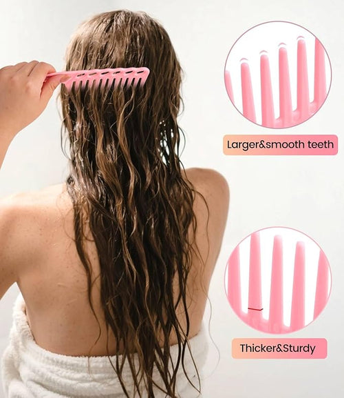 6PCS Professional Hair Comb Set for Women & Men Rat Tail, Wide & Fine Tooth Combs for Curly Hair, Braiding, Barber Styling, Cutting & Parting (Pink)