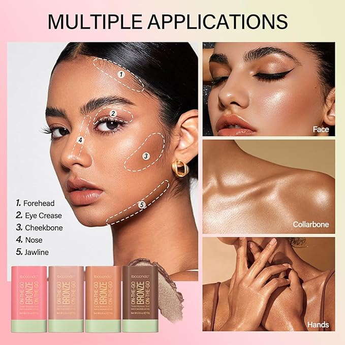 Multi-Use Makeup Blush Stick, Tinted Solid Moisturizer On-the-Go Blush, Multi-use Cream Blush Stick for Cheek & Eyes & Lips, Waterproof Natural Nude Makeup for All Skin (3# Rich Glow)