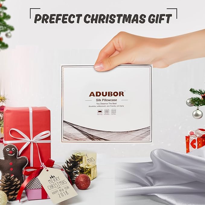 Adubor 100% Silk Pillowcase - Mulberry Silk Pillow Cases, 23 Momme 6A Grade Fibers, Silk Pillow Case for Hair and Skin Health, with Hidden Zipper (Queen 20''x30'', Silver Gray, 1PC)