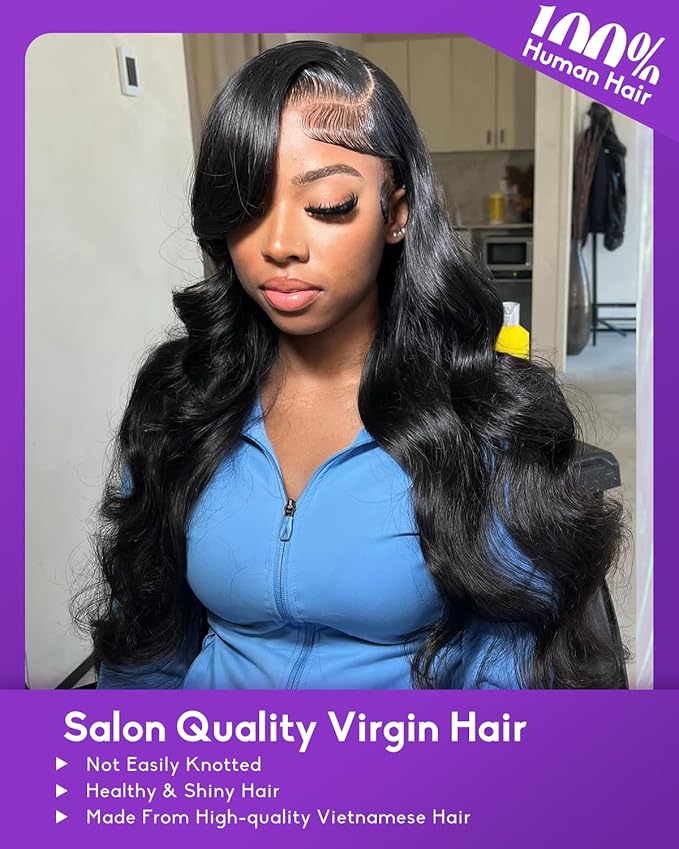 13x6 Body Wave Lace Front Wigs Human Hair Pre Plucked 180 Density HD Transparent Lace Frontal Wigs Human Hair for Women Glueless Wigs No Synthetic Blend Triple Lifespan 3X 28Inch