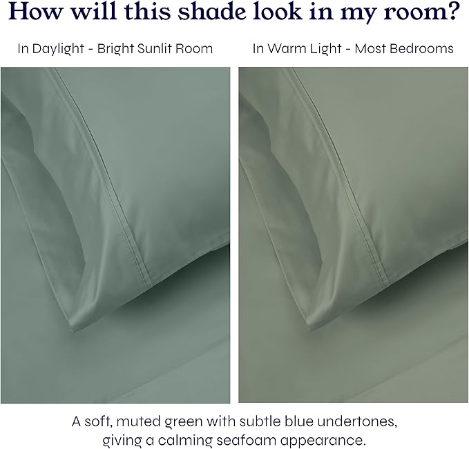 California Design Den Standard Queen Size Pillowcase Set - 400 Thread Count, 100% Cotton Sateen, Set of 2 Pillow Covers, Soft and Breathable - Sage Green