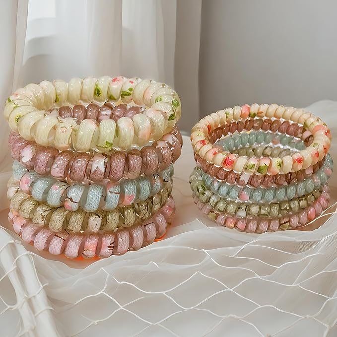 10 Pcs Spiral Hair Ties for Women - Small Elastic Hair Bands, No Damage Hair Coils, Ponytail Holders,Cute Hair Accessories for Thick & Thin Hair SP-5