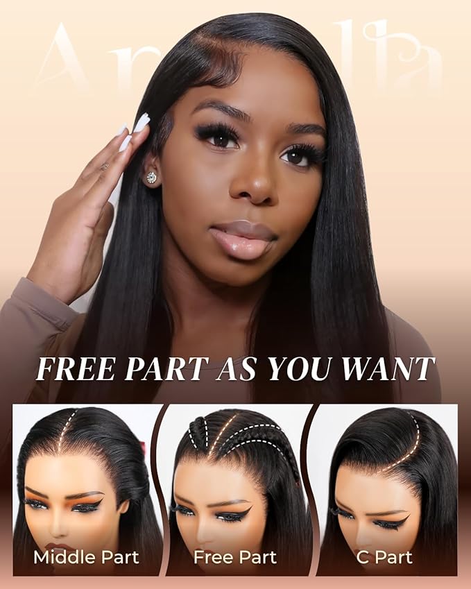 Arabella 13x6 Wear and Go Glueless Wigs Human Hair Pre Plucked Pre Cut Upgraded Ear to Ear Full HD Lace Front Wigs 100% Human Hair 210% Density Straight Glueless Wig Drawstring Wig Human Hair 18 Inch