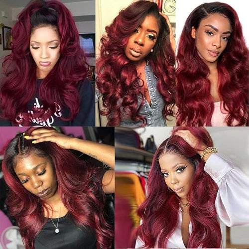 30 32 34 Inch Ombre Red Bundles Human Hair 99j Body Wave Bundles Peruvian Unprocessed Virgin Remy Hair Extensions Niegmeag 2 Tone Black and Burgundy Body Wave Bundle 300g