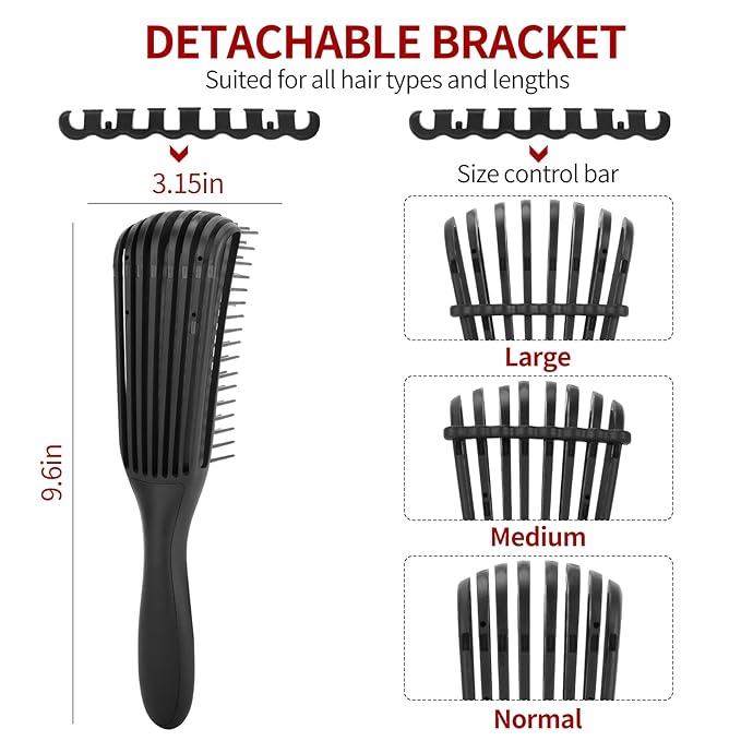 hair Brush Set for Afro America/African Hair, Textured 3a to 4c -Detangler Brush,9 row hair brush,Wide Tooth Comb,Rat Tail Comb (Black)