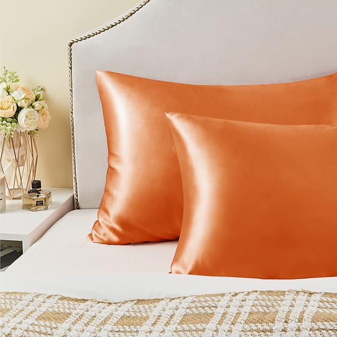 BEDELITE Satin Pillowcase with Zipper 2 Pack, Burnt Orange Pillow Cases Standard Size, Super Soft and Cooling Similar to Silk Pillow Cases, Gift for Women Men(20x26 Inches)