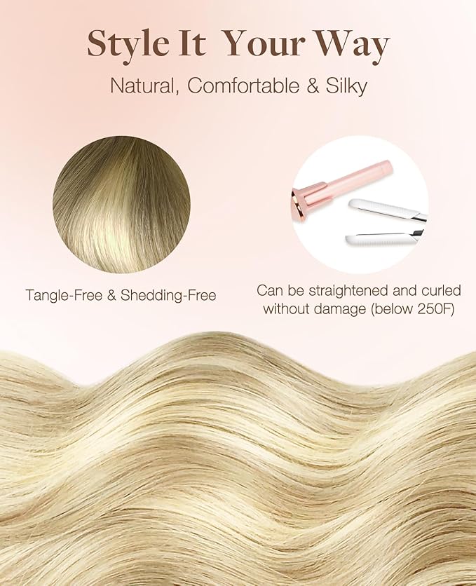 GOO GOO Invisi Edge Tape in Hair Extensions Human Hair, 9/60 Balayage Ash Brown to Platinum Blonde 10pcs injected with 10pcs classical tape ins, 22inch 50g, Virgin Remy Hair, Natural Look