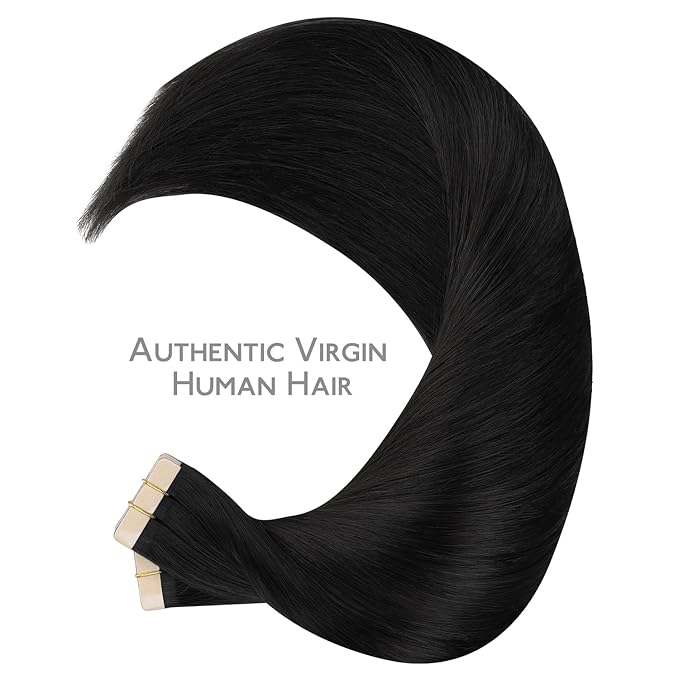 WENNALIFE Tape in Hair Extensions Human Hair, 40pcs 120g 26 inch Jet Black Hair Extensions Real Human Hair Straight Tape in Extensions Invisible Human Hair Extensions Reusable Real Hair Extensions