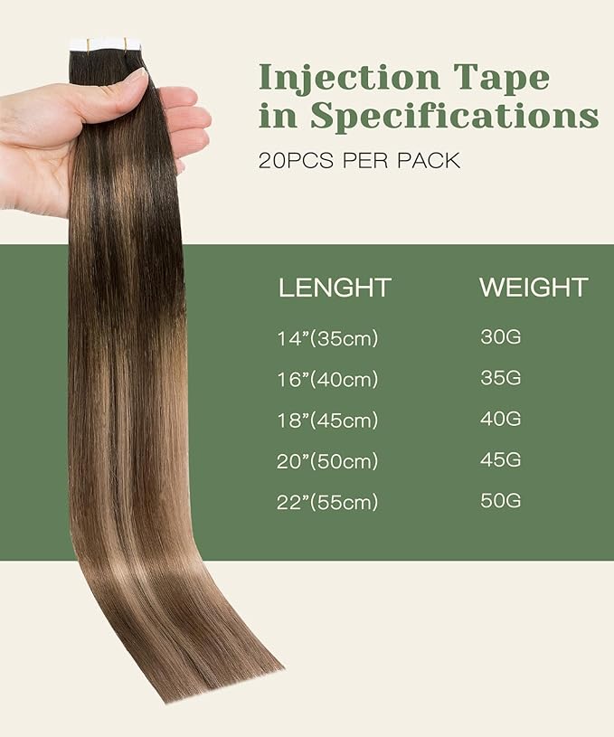 SURNEL Injection Tape in Extensions Real Human Hair 18Inch Dark Brown to Dirty Blonde Invisible Tape in Extensions 20 Pcs 40g(#2618,18)