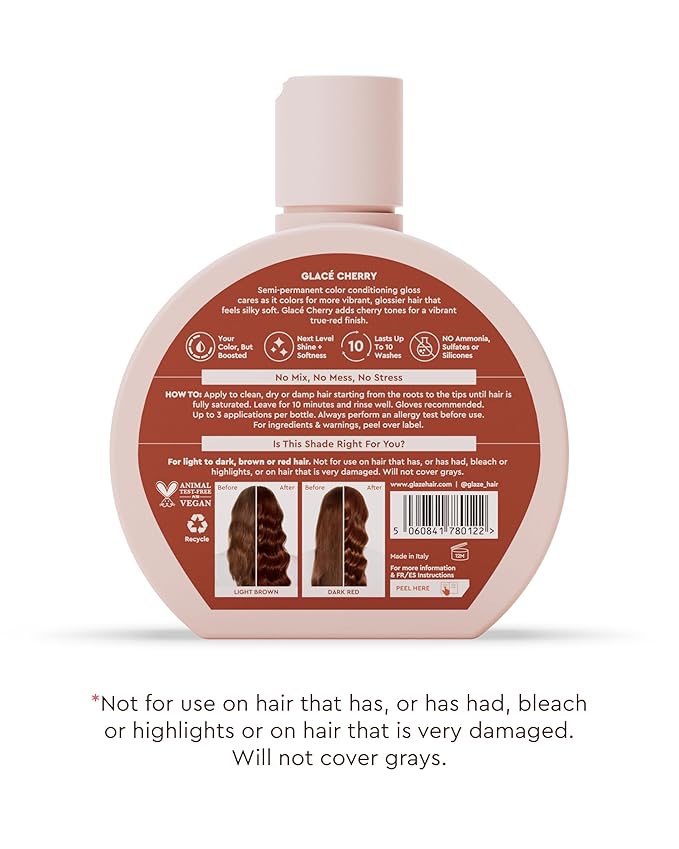 Glaze Supergloss Color Conditioning Gloss With Dispensing Pump – Hydrating Semi-Permanent Color Hair Gloss & Shine Boost – 6.4 Fl Oz - Vibrant Red - Glace Cherry