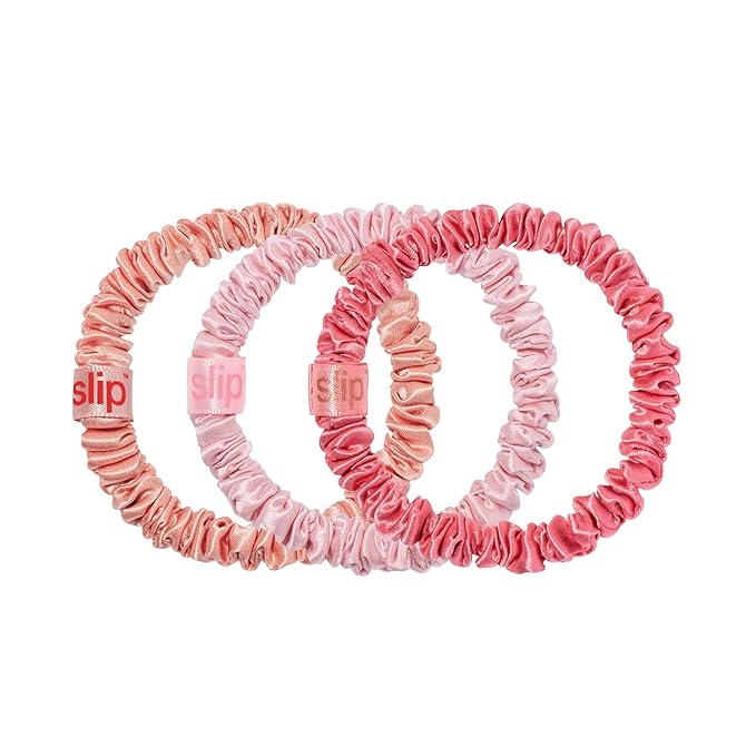 SLIP Amazon Exclusive Skinny Scrunchies: Anti-Crease, Anti-Breakage Slipsilk™ Design Protects Delicate Hair | Includes 3 Pure Silk Scrunchies, Sherbet