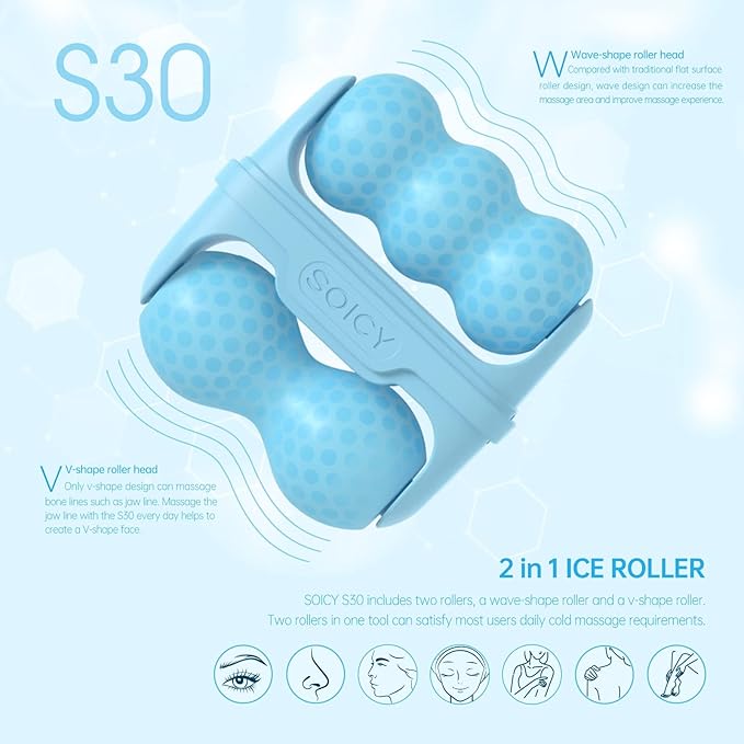 Ice Roller for Face ，Ice Face Roller Cold Therapy Tools, Cold Facial Ice Roller Massager for Eye Puffiness, Migraine, TMJ Pain Relief & Minor Injury, Skin Care Products (Blue)
