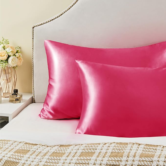 BEDELITE Satin Pillowcase for Hair and Skin, Super Soft and Cooling Similar to Silk Pillow Cases 2 Pack with Envelope Closure, Gift for Women Men(20"x36" King Size, Hot Pink)