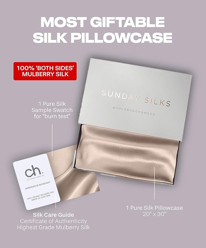SUNDAYSILKS™ Premium Silk Pillow Cases | 100% Mulberry Silk Pillowcase with Zipper, All Sides Real 22 Momme Grade 6A Silk, Standard Queen, King Size [Nude Champagne]