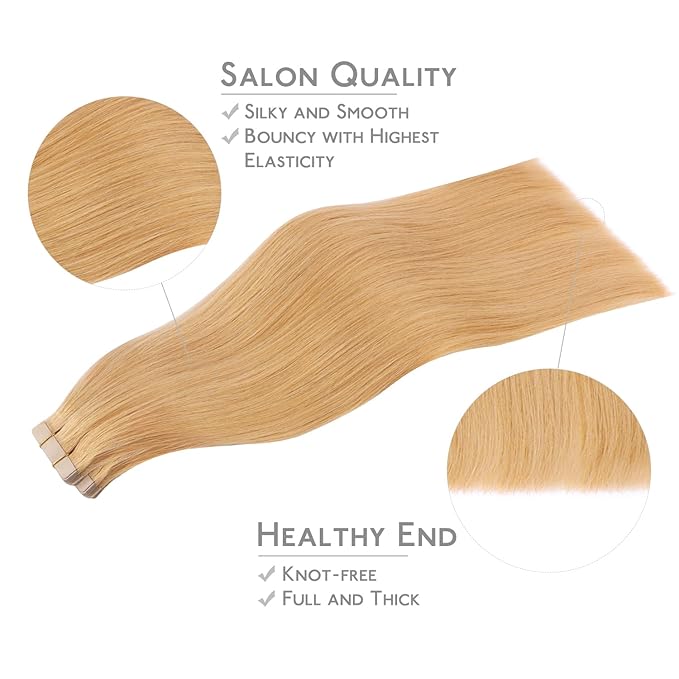 WENNALIFE Tape in Hair Extensions Human Hair, 40pcs 100g 14 inch Strawberry Blonde Hair Extensions Real Human Hair Straight Tape in Extensions Invisible Human Hair Extensions Reusable Real Hair
