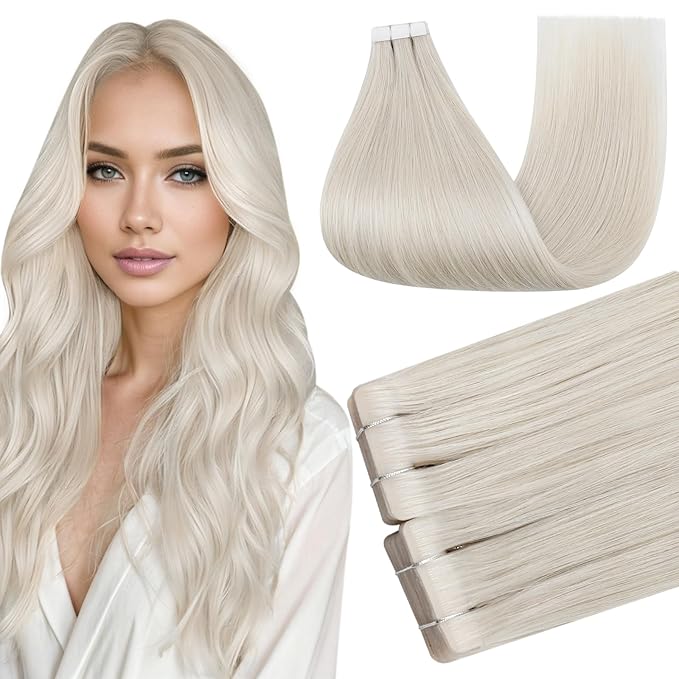 Full Shine Remy Human Hair Extensions Tape in Color Blonde Injection Human Hair Tape in Extensions Double Sided Long lasting Adhesive Brazilian Natural Skin Weft 24Inch 50G 20Pcs Add Length