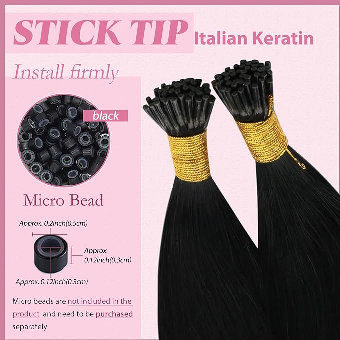 YoungSee Itip Human Hair Extensions Black 20In I Tip Hair Extensions Human Hair Jet Black Itip Extension Remy Hair 50s 50g Pre Bonded Hair Extension with Soft and Smooth Texture