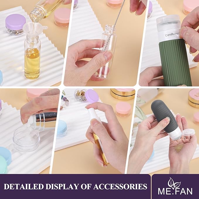ME.FAN 18 Pack Travel Bottles for Toiletries, TSA Approved Silicone Portable Size Bottle, Refillable Cosmetic Container Kits for Conditioner, Shampoo, Lotion,Face Cream - Desert Sage