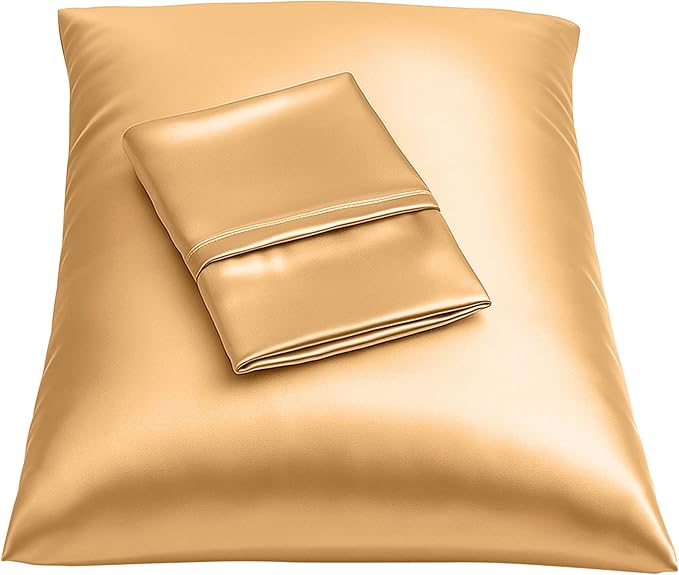 BLISSFORD Satin Pillowcase with Zipper, for Hair and Skin Care, Feels Soft and Cool Like a Silk Pillowcase, Gold Satin Pillow Cases 2 Pack, Slik Pillow Cover, King Size - Set of 2