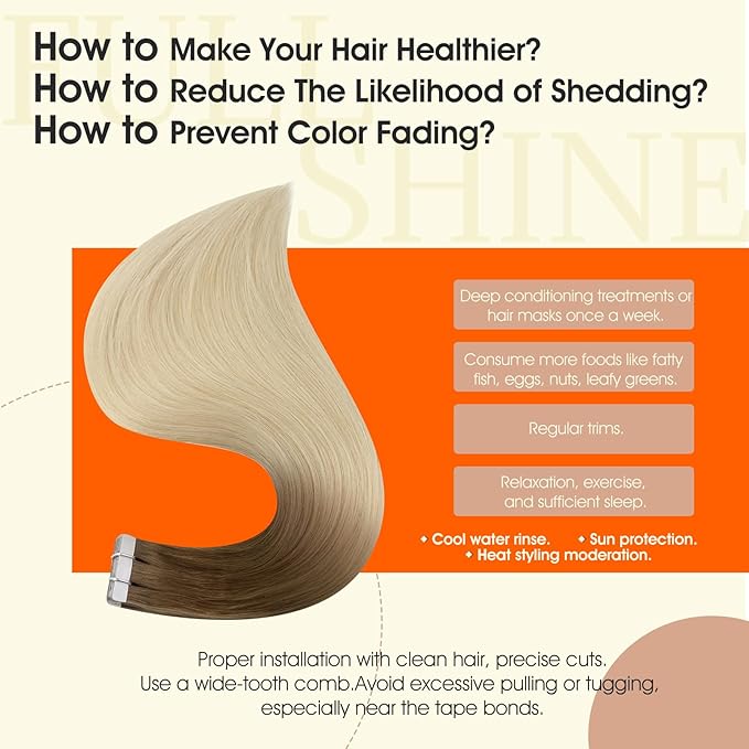 Full Shine Tape in Hair Extensions Real Human Hair Color 3/8/613 Balayage Tape ins Human Hair Extensions Remy Straight Hair Double Sided Adhesive Invisible Extension 22Inch 20Pcs 50G Soft Silky