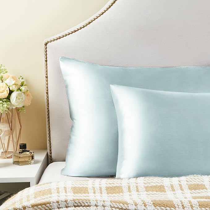 BEDELITE Satin Body Pillow Cover 2 Pack, Super Soft and Cooling Body Pillow Pillowcase for Hair and Skin, Breathable Silky Full Long Pillowcase Cover(20"x54", Stone Blue)