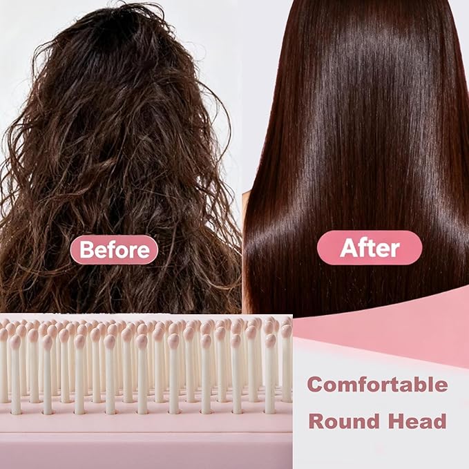 Retractable Cushion Massage Comb for Wet & Dry Hair, Anti-Static Self Cleaning Hair Brush for All Hair Types, Soft Bristles, Easy Eliminates Knots, Detangling Hairbrush for Women Men (Blue + White)