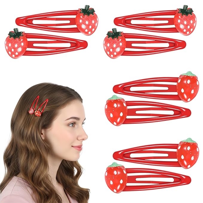 8PCS Strawberry Hair Clips, Metal Snap Hair Clips for Women Girls, Cute Hairs Barrettes Cute Strawberry Hairs Accessories for Girls Toddlers Kids and Teens Gifts Red