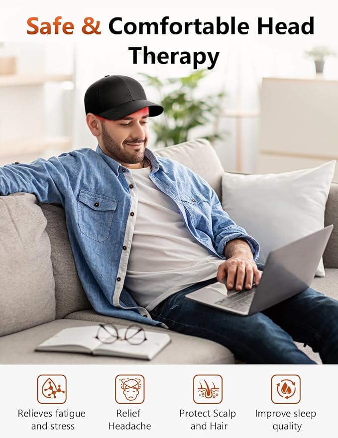 Red Light Therapy Cap for Hair Growth, Infrared Red Light Therapy Hat for Men & Women Thinning Hair Regrowth with 660nm 850nm 940nm Wavelengths, Includes Timer & Controller
