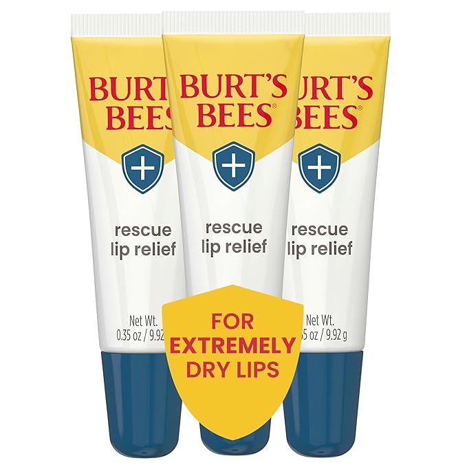 Burt's Bees Rescue Lip Relief Lip Balm, With Shea Butter and Echinacea, Tint-Free, Natural Origin Lip Care, 3 Tubes, 0.35 oz.