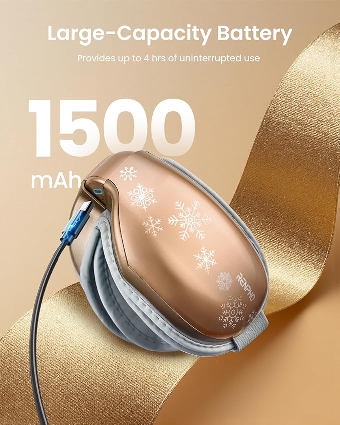 RENPHO Christmas Limited Edition Eye Massager with Heat, White Elephant Christmas Birthday Gifts for Women Men Mom Her, Eye Mask for Migraine, Sleep Mask for Dry Eyes Relax Eyeris 1 Snowflake Golden