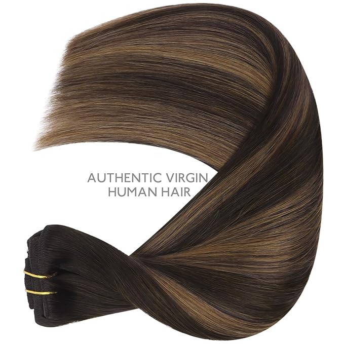 WENNALIFE Clip in Hair Extensions Real Human Hair, 22 Inch 160g 7pcs Balayage Dark Brown Mixed Chestnut Brown Remy Hair Straight Natural Extensiones De Cabello Humano Con Clip Ins